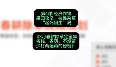 第4节：经济作物果园攻坚，抗性杂草&ldquo;起死回生&rdquo;局，课程：《3月春耕除草定全年：省钱、省药、不烧苗、少打两遍药的秘密》
